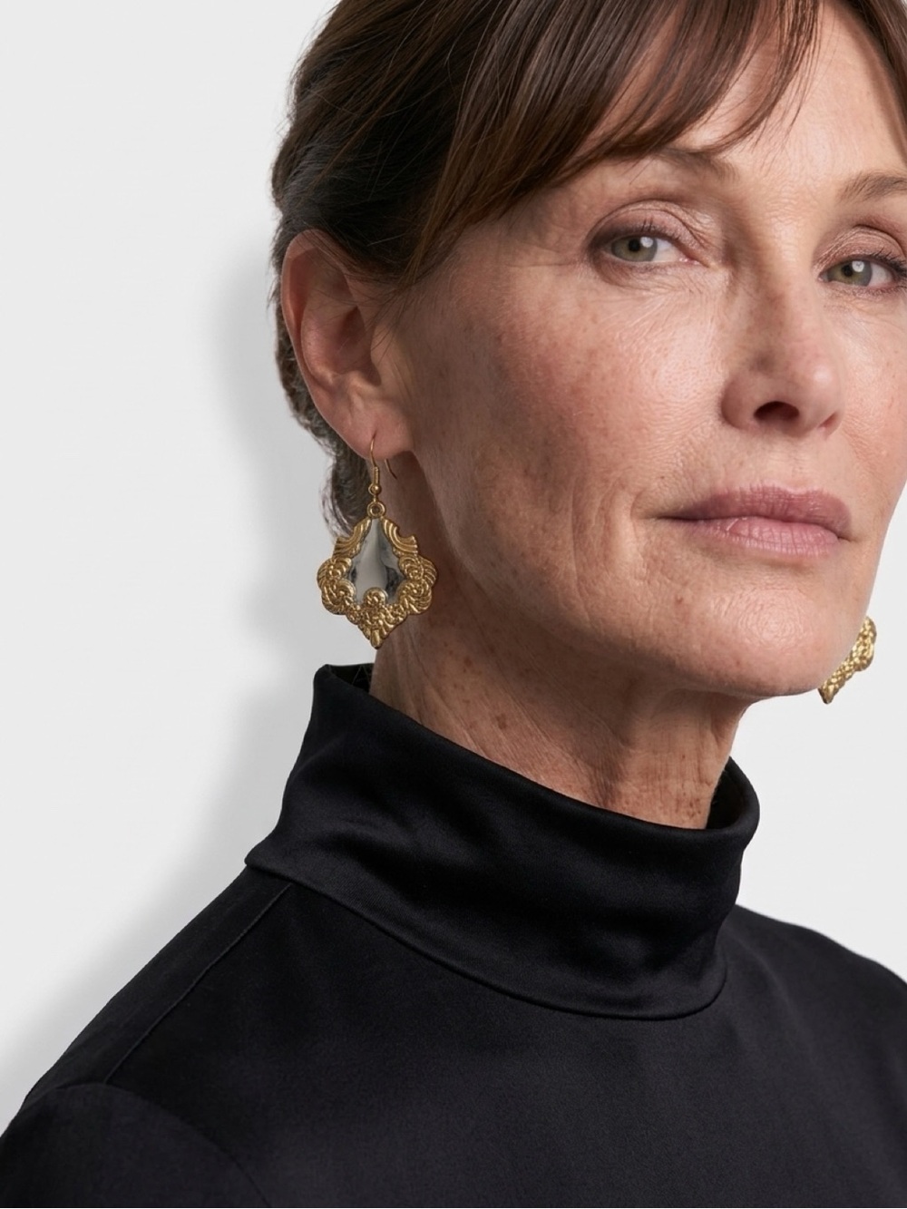 Gold-Tone Ornate Mirror Drop Earrings - Women Jewelry